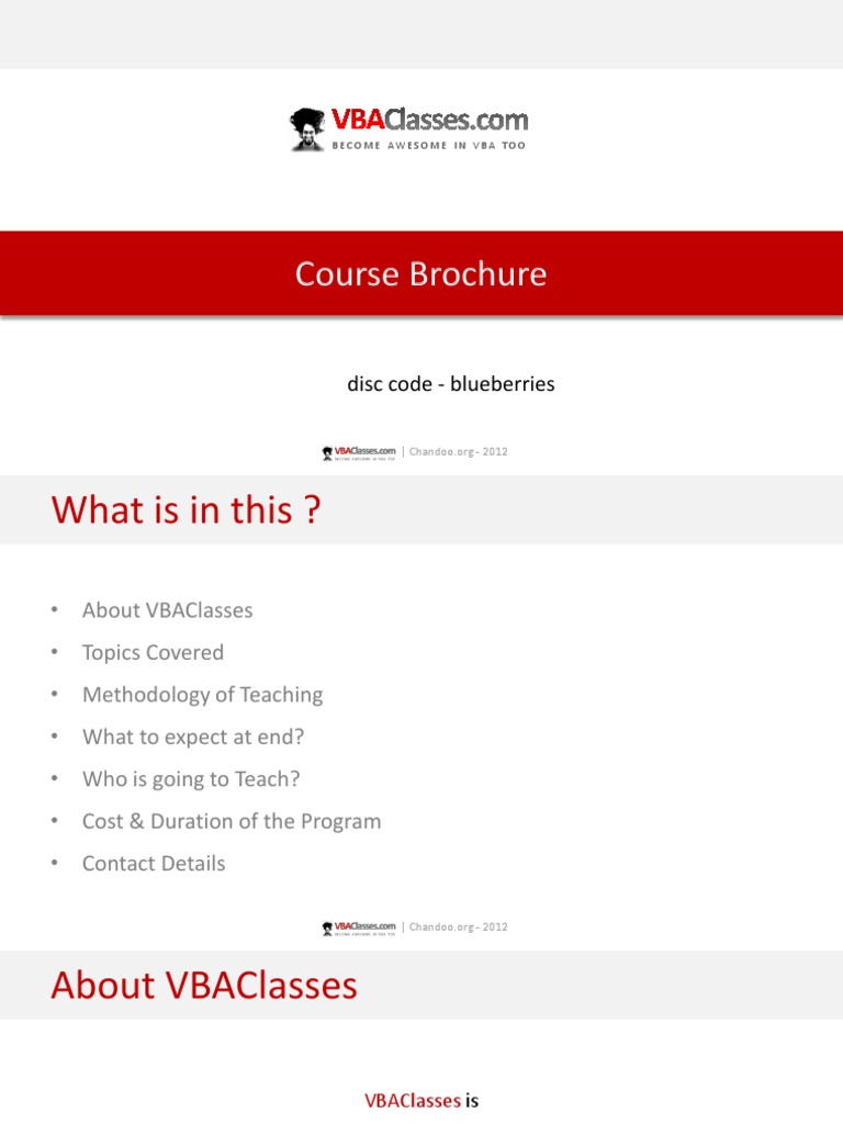 VBAClasses-course Brochure | PDF | Visual Basic For Applications ...