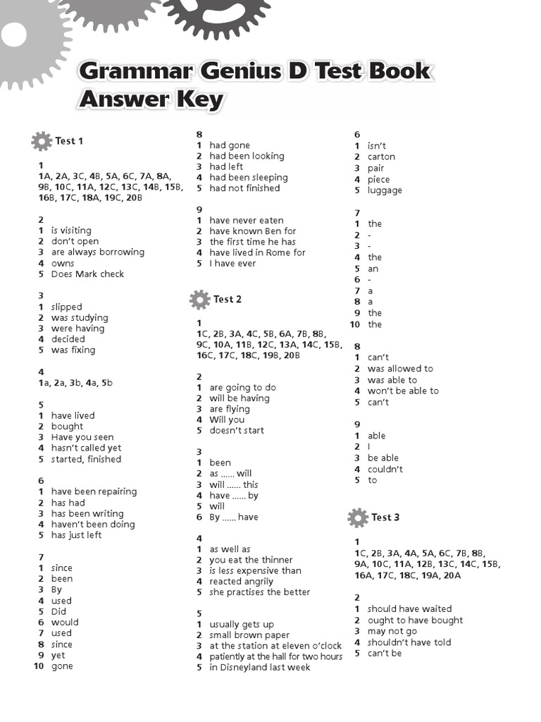 Grammar Genius 4 Test Booklet Key Pdf