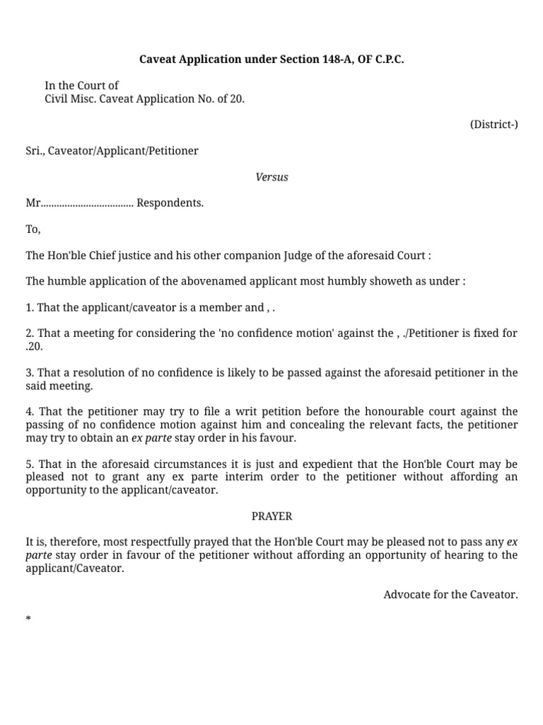 Caveat Application Under Section 148-A CPC | PDF