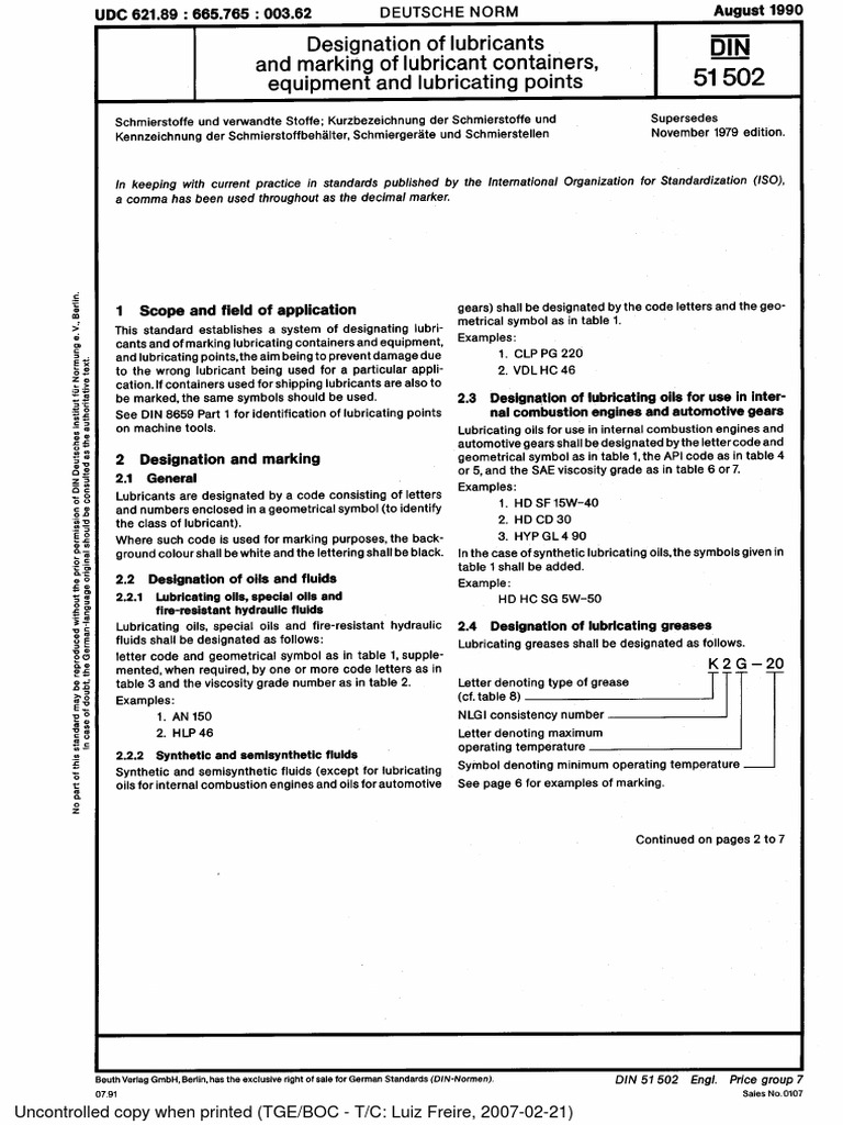 DIN 51502 Oil and Grease Standards | PDF