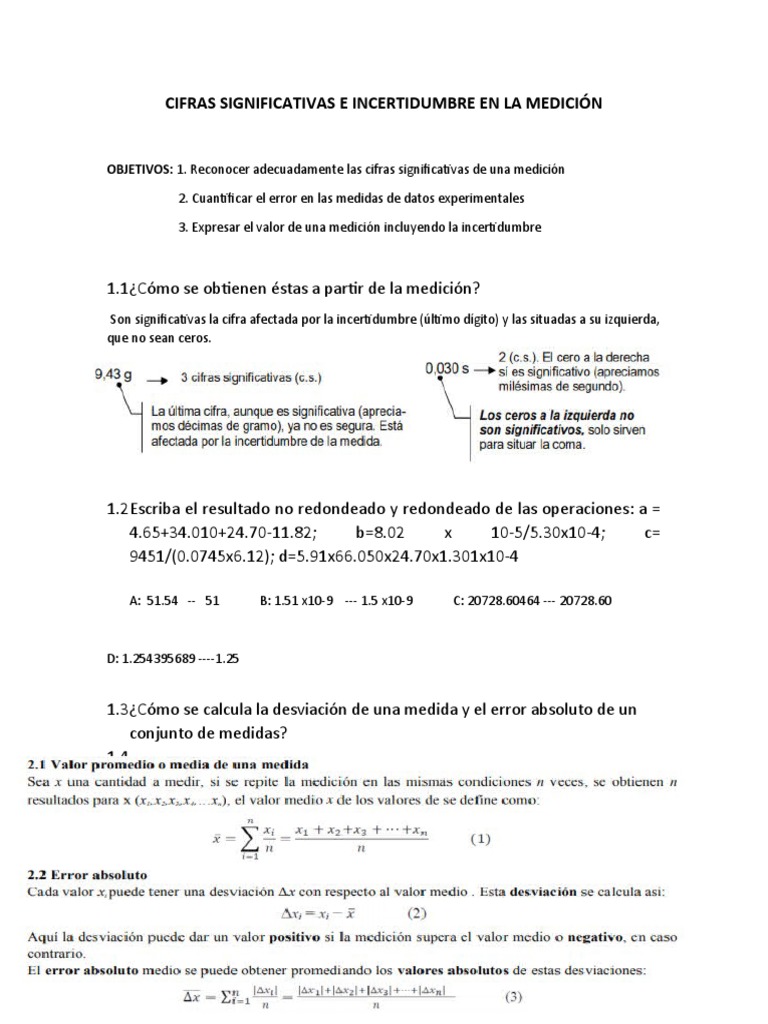 Cifras Significativas e Incertidumbre en La Medición | PDF | Medición ...