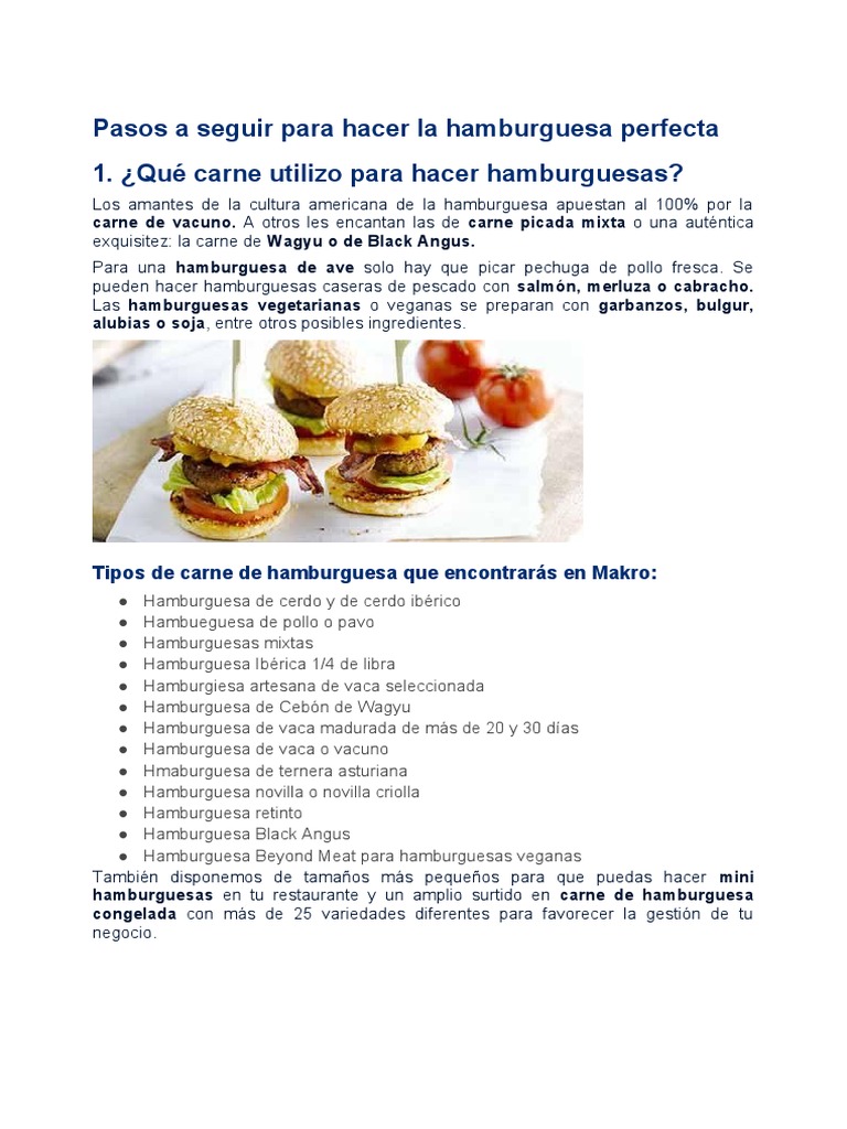 Pasos A Seguir para Hacer La Hamburguesa Perfecta | PDF | Hamburguesas |  Panes