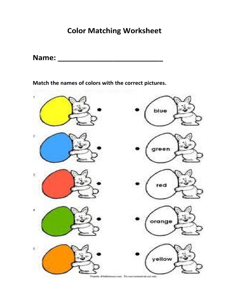 Color Matching Worksheet: Match The Names of Colors With The Correct ...