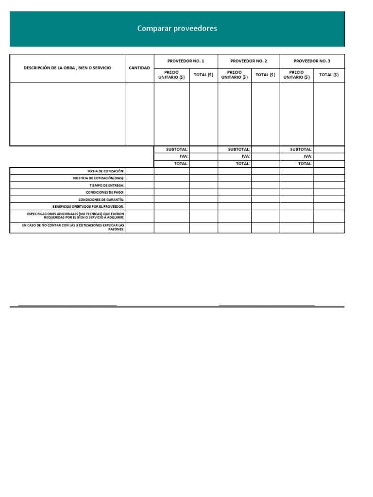 Comparador de Proveedores en Excel | PDF