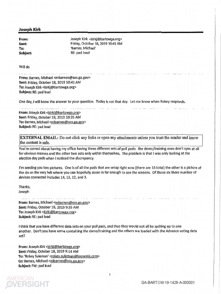 Bartow County Georgia Records Of Emails Incident PDF Polling Place