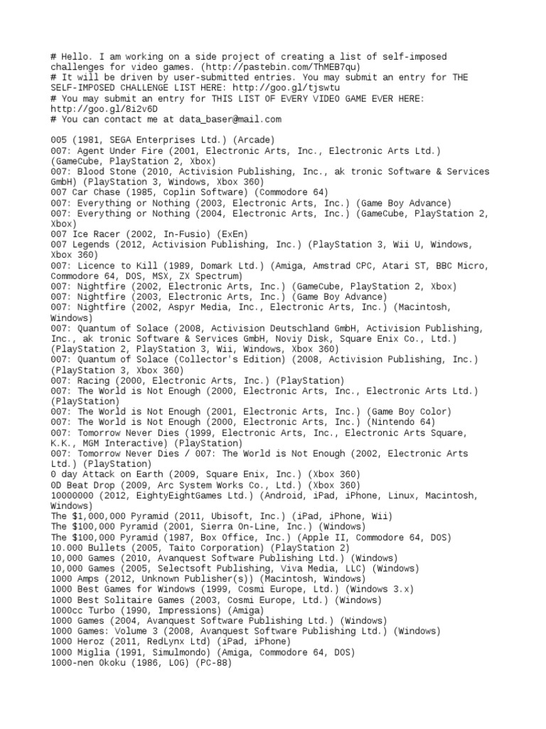 Self-Imposed Video Game Challenges List | PDF | Publishers | Gaming