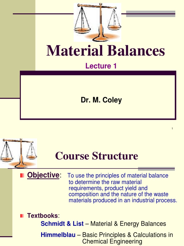 Lecture 1 Material Balances PDF Gases Mole (Unit)