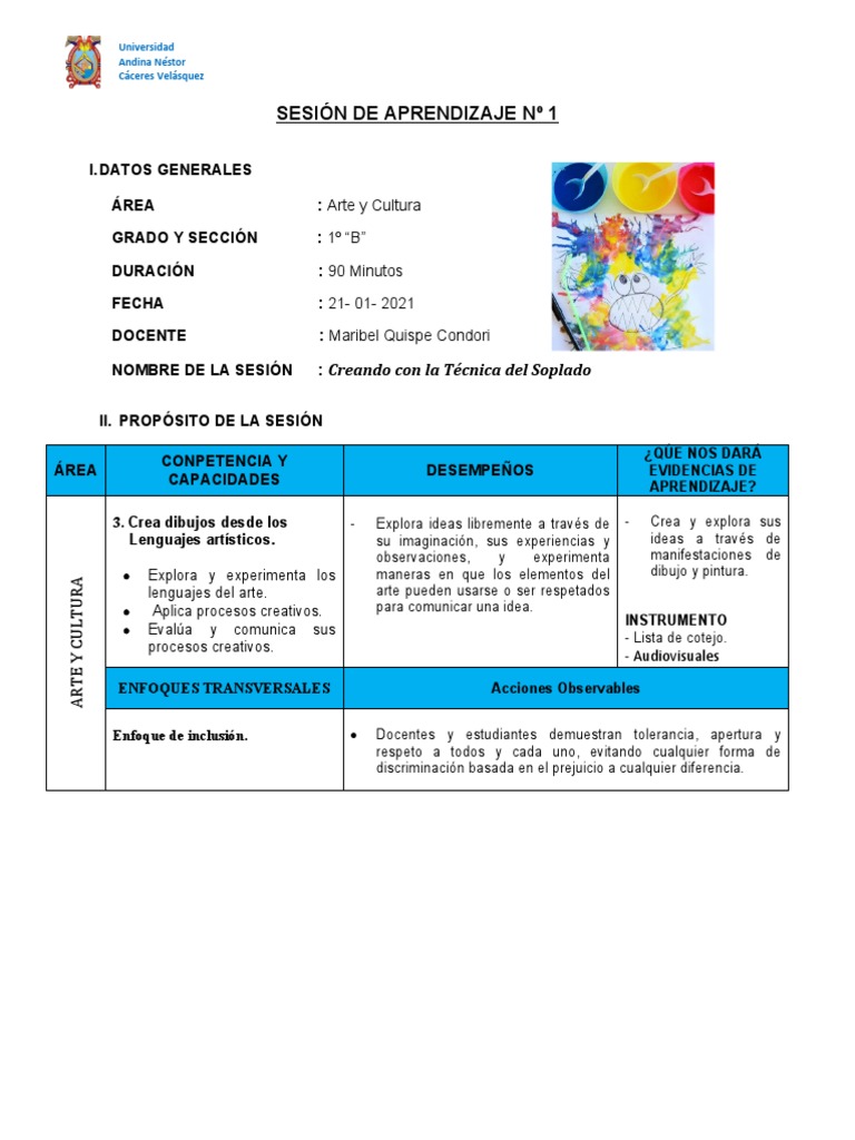 Sesión de Aprendizaje 1 Arte y Cultura | PDF | Aprendizaje ...