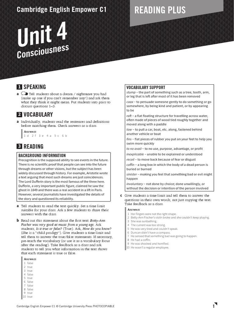 Cambridge English Empower Empower C1 Reading Plus Teacher U04 Worksheet ...
