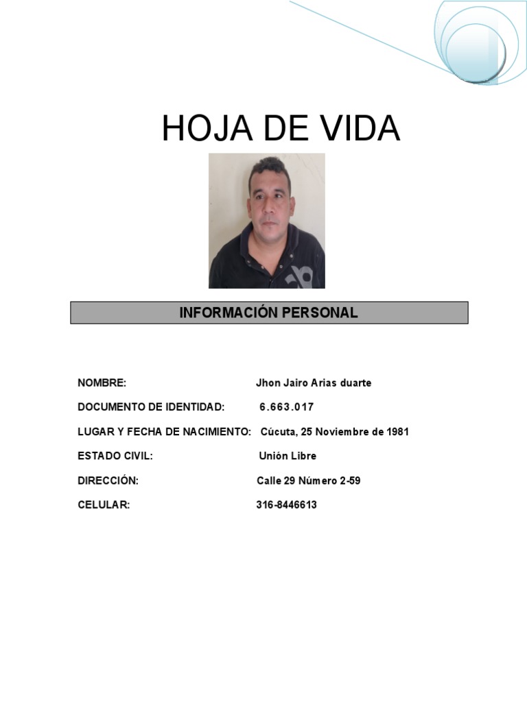 Hoja de Vida Jhon Jairo PDF