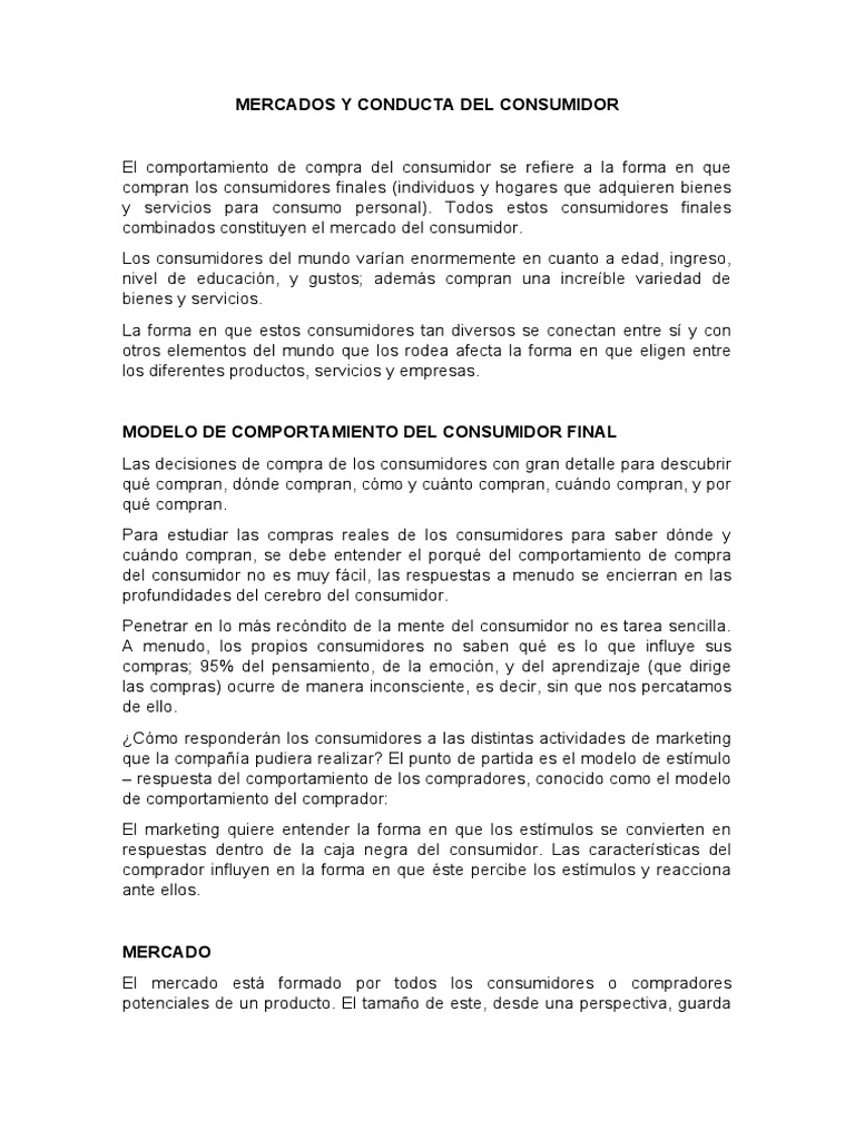 Mercados y Conducta Del Consumidor | PDF | Los consumidores | Mercado ...