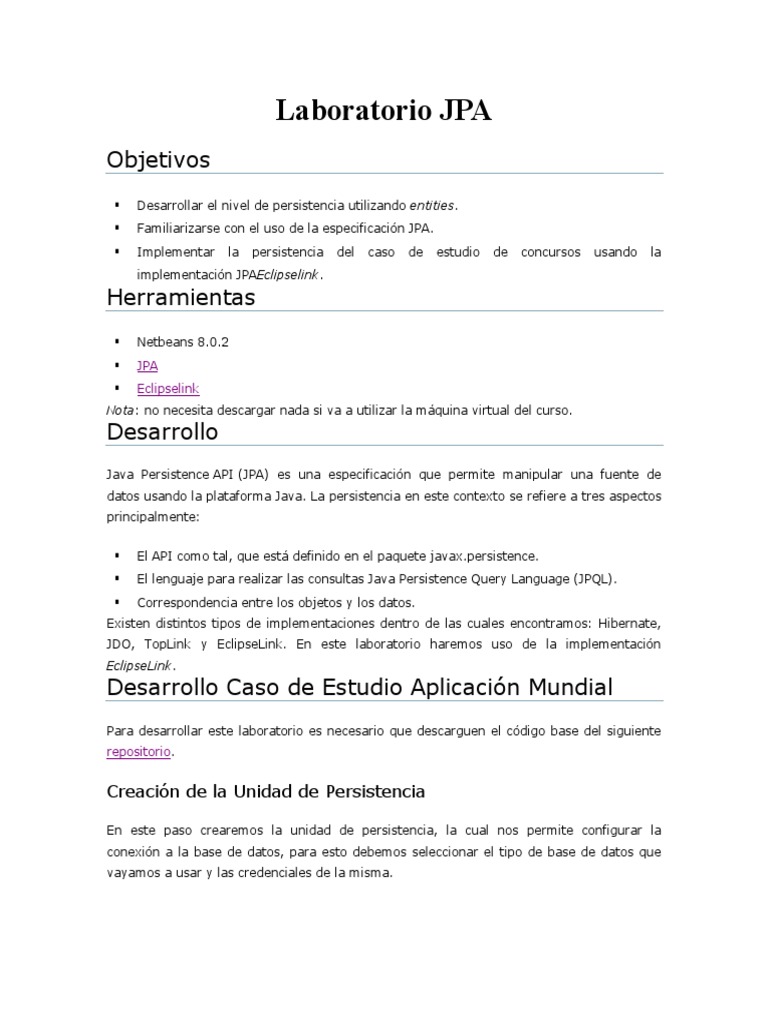 Laboratorio de JPA con EclipseLink | PDF | Java (lenguaje de ...