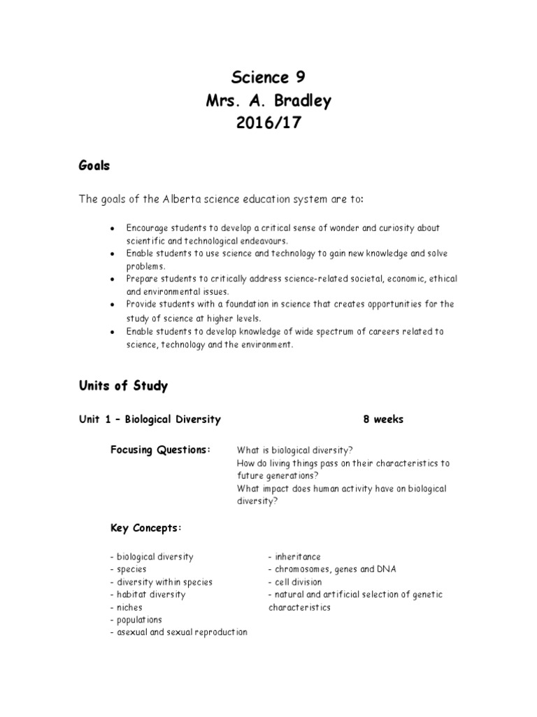Alberta Science 9 Curriculum Overview | PDF | Chemistry | Biodiversity