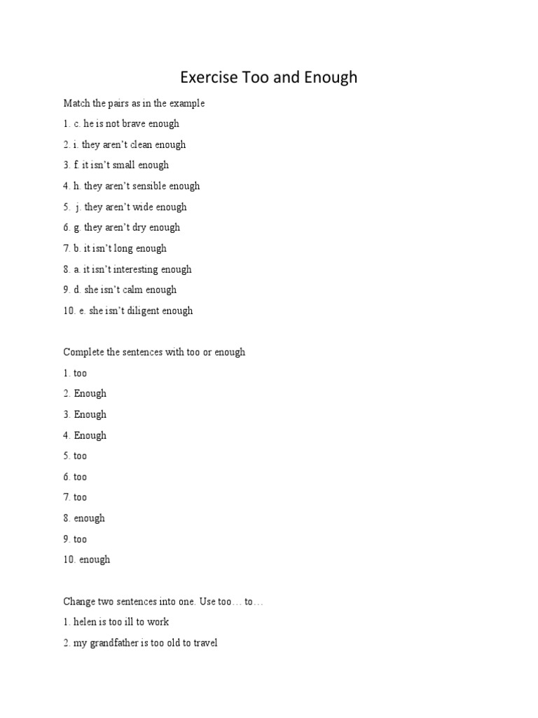 Mastering Too and Enough in English | PDF | Language Arts & Discipline