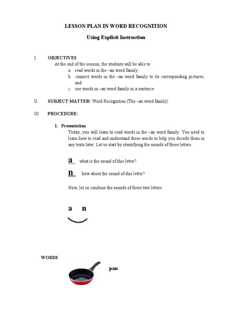 Lesson Plan for -an Word Family Recognition | PDF | Lesson Plan | Word