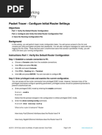 Packet Tracer - Configure Initial Router Settings: Objectives