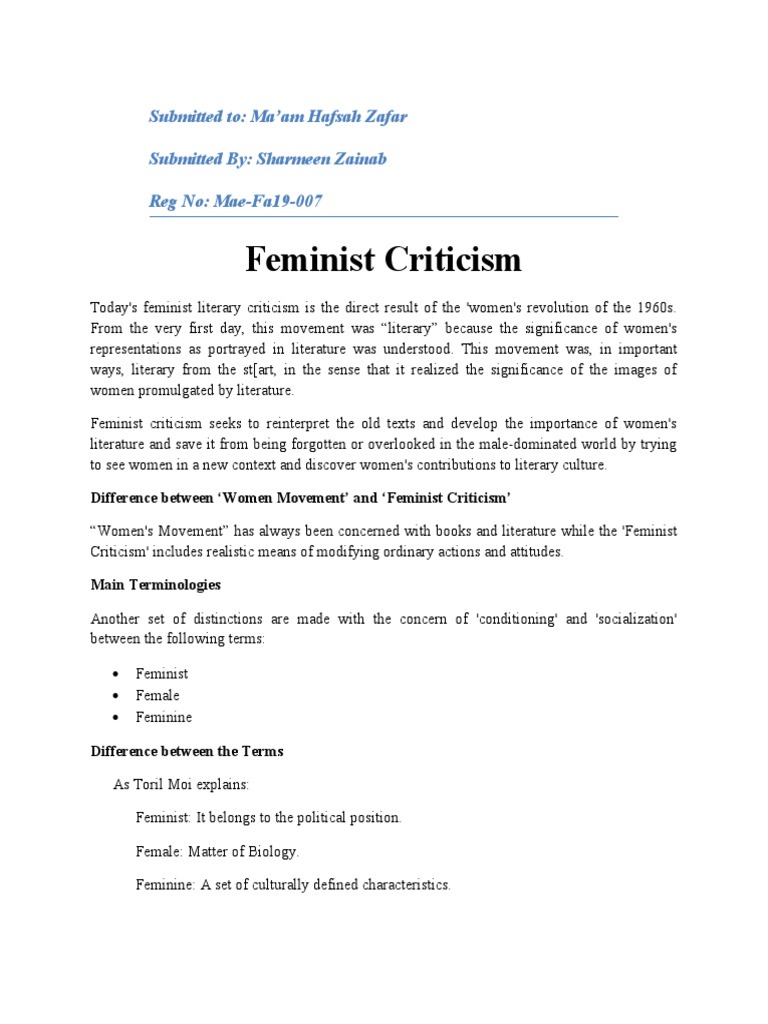 Feminist Criticism PDF Feminism Gender Studies