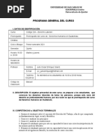 Programa Derecho Laboral Del Trabajo I 2021