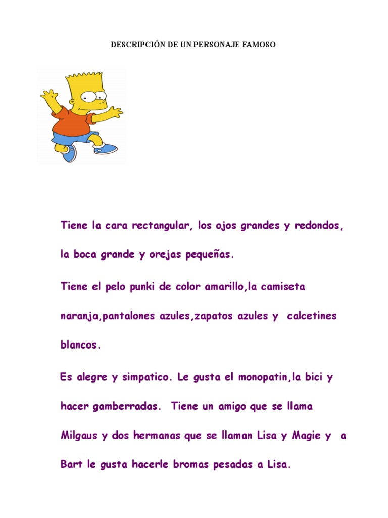 Descripcion bart simpson