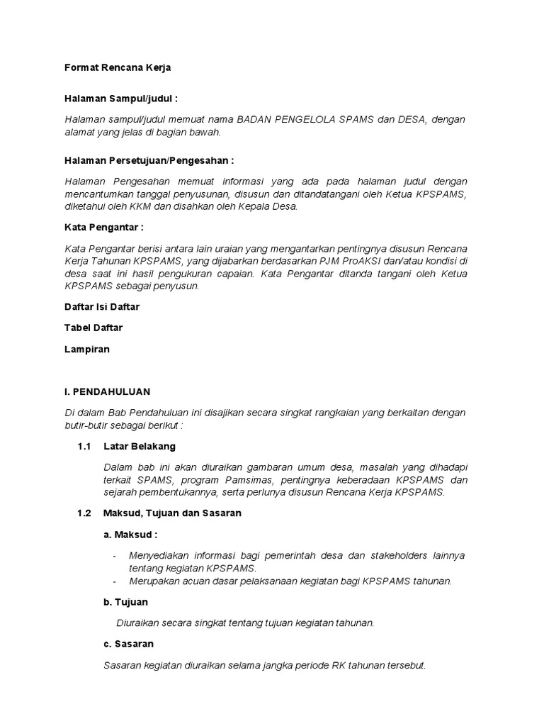 Format Rencana Kerja Kpspams | PDF