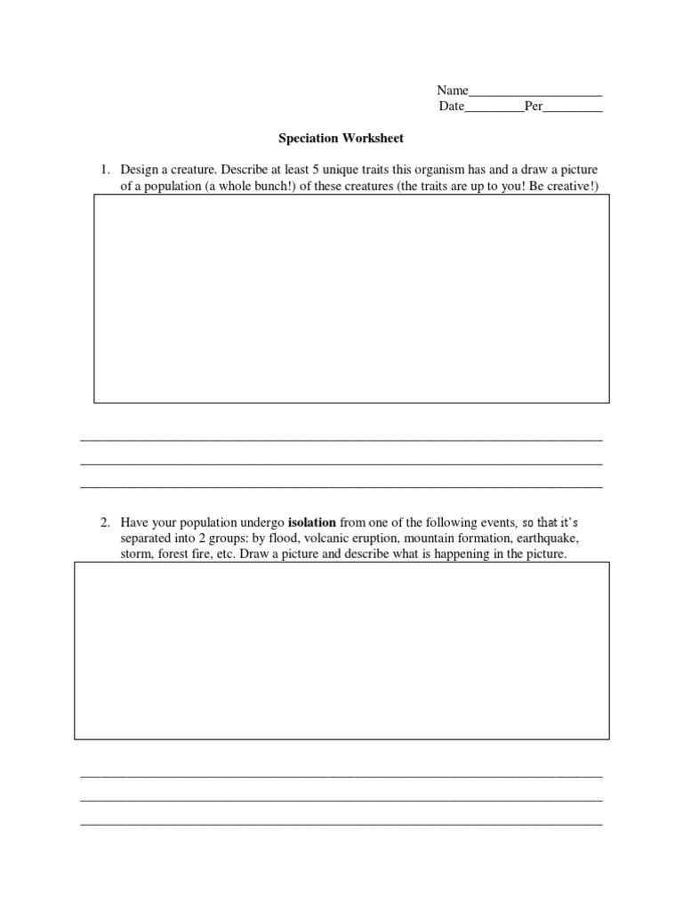 Speciation Activity Worksheet | PDF
