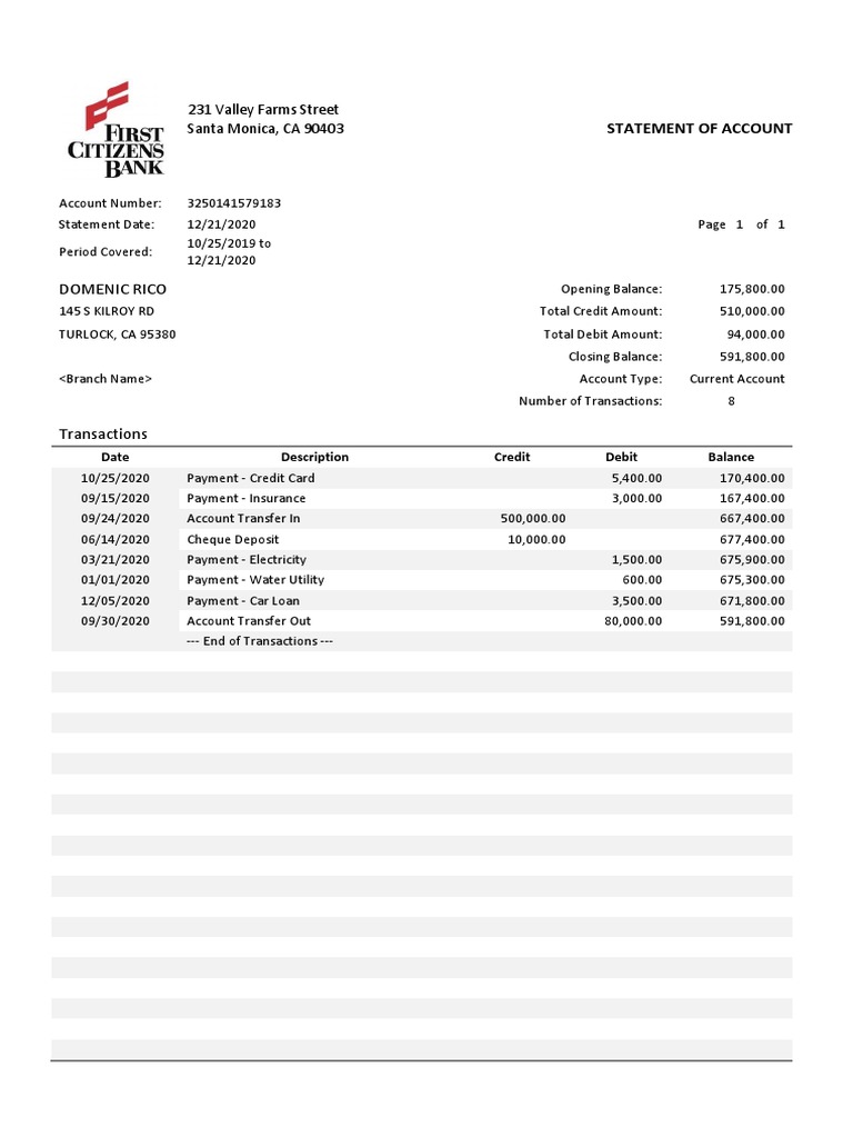 Bank Statemt Sample | PDF | Business | Law