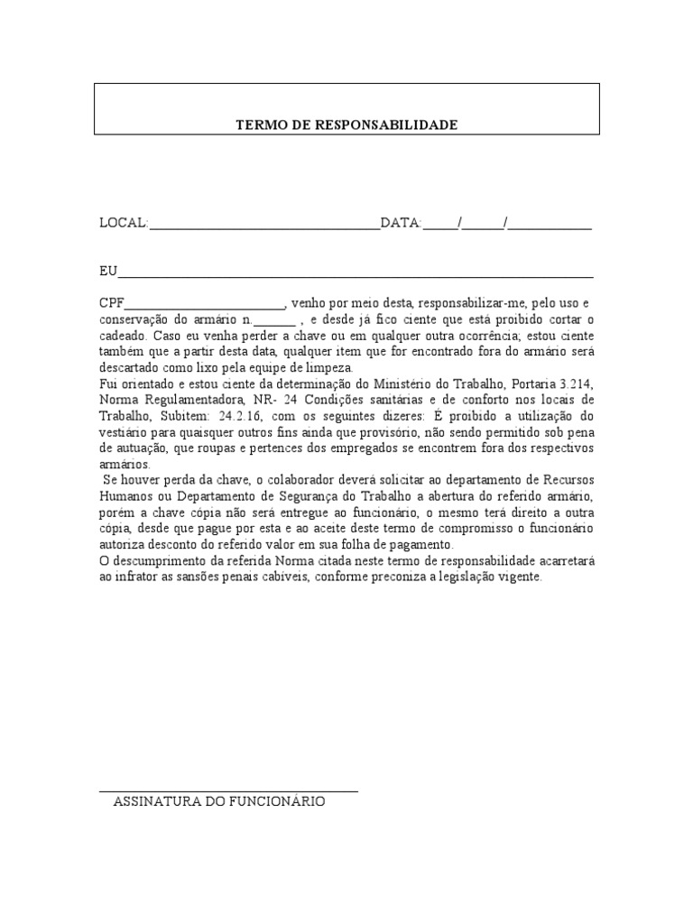 Termo de Responsabilidade Armario