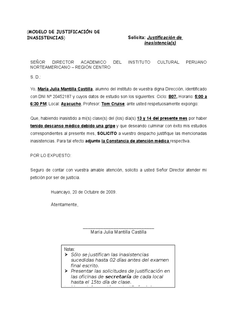 SOLICITUD DE JUSTIFICACION