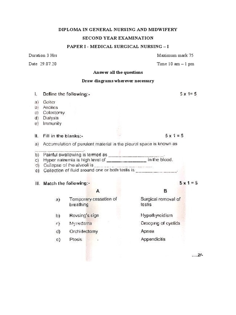 Medical Surgical Nursing - I | PDF | Science & Mathematics