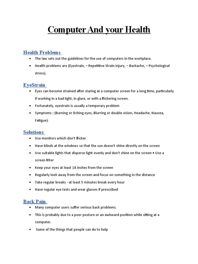 Computer Health Risks and Solutions | PDF | Chair | Clinical Medicine