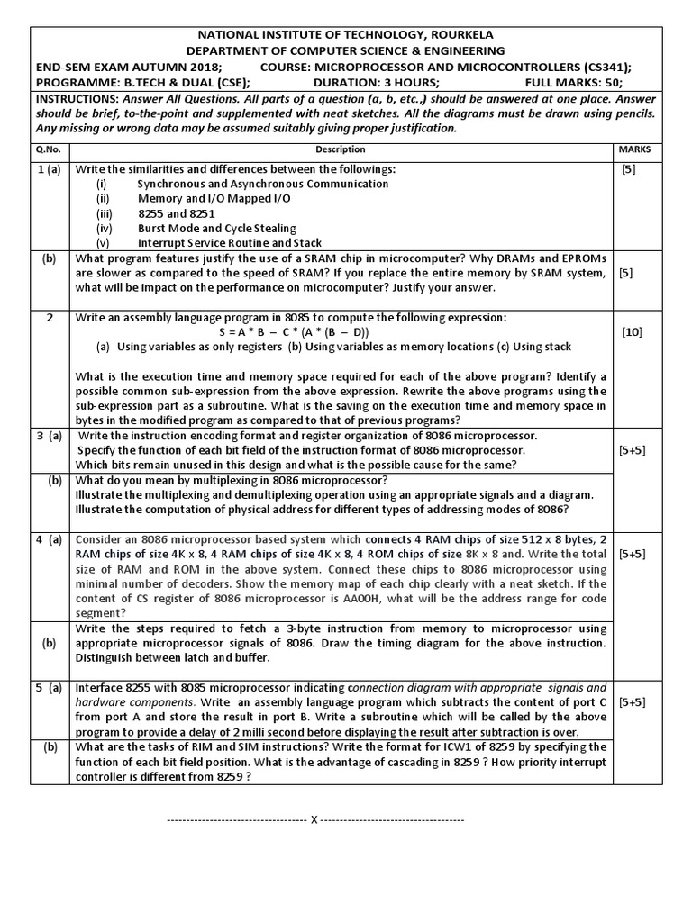 Microprocessor & Microcontrollers Exam 2018 | PDF | Random Access ...
