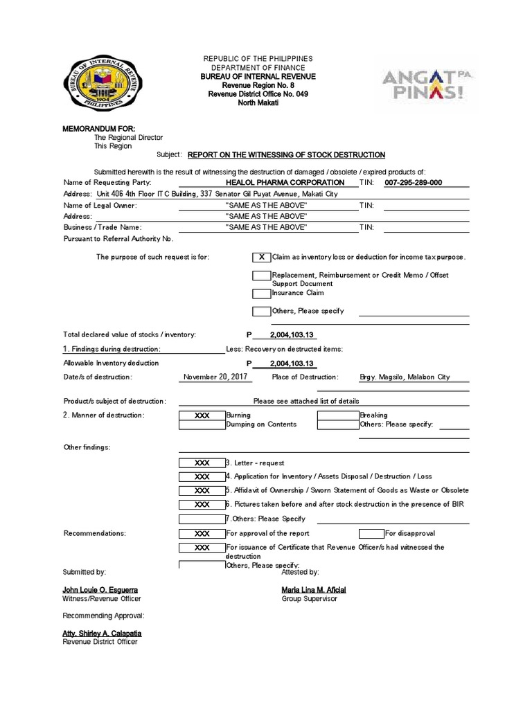 Destruction Form | PDF | Tax Deduction | Public Finance