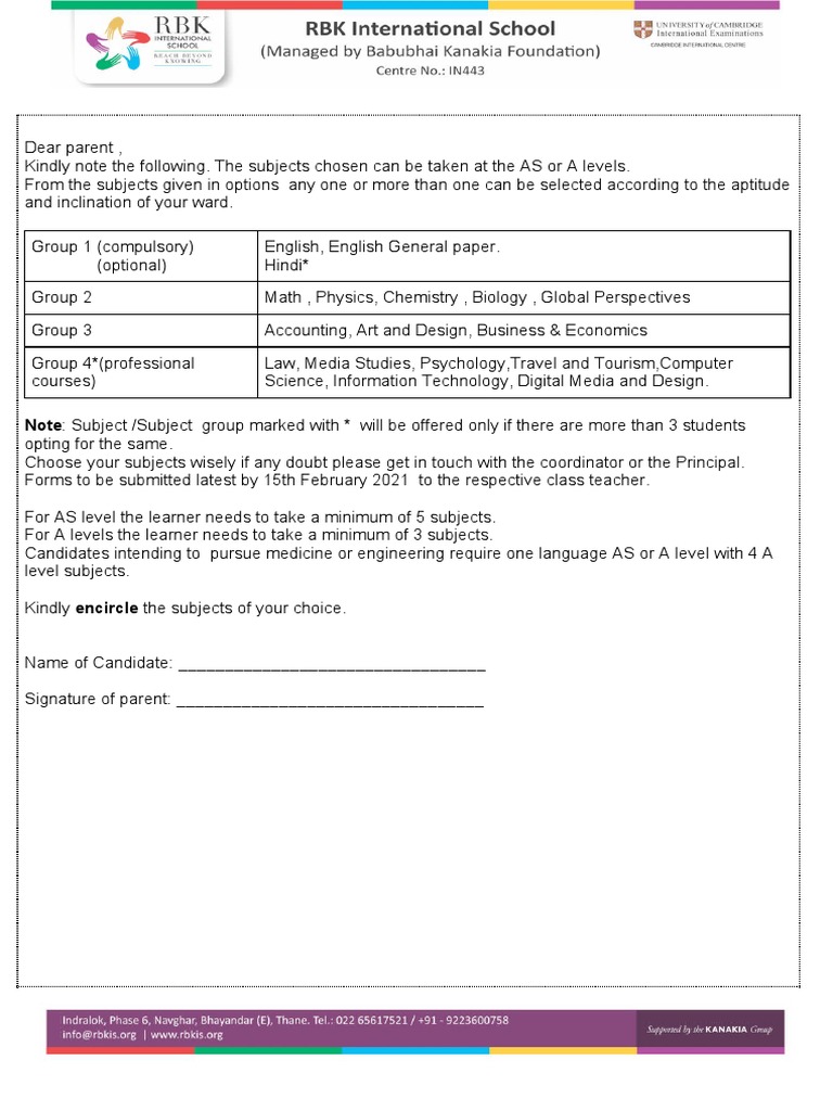 Subject Choice AS - A Levels-2021 | PDF | Career & Growth