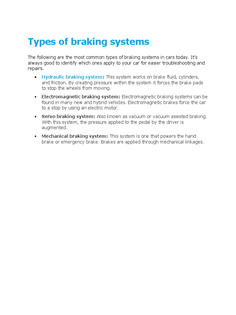 Types of Braking Systems PDF Brake Tools