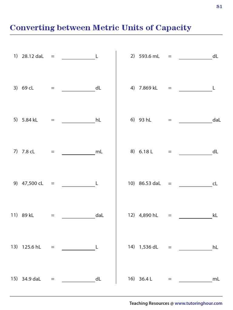 Converting Between Metric Units Of Capacity Teaching Resources