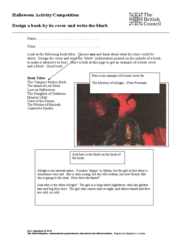 Design A Book Cover and Write The Blurb | PDF | Mystery, Thriller ...