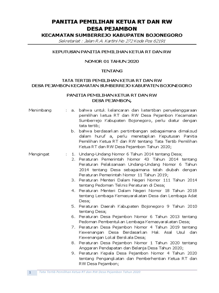 Tata Tertib Panitia Pemilihan Ketua RT RW | PDF