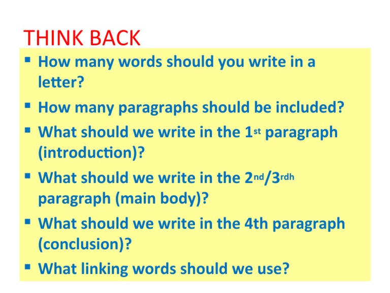 Think Back: Letter? Paragraph (Introduction) ? /3 Paragraph (Main Body ...