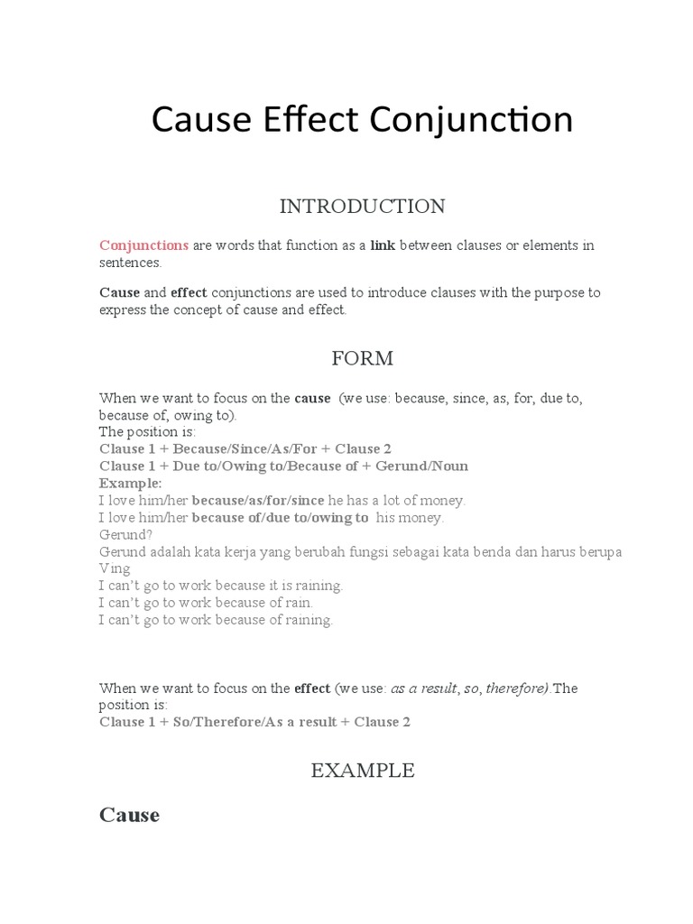 Cause and Effect Conjunctions Explained | PDF | Clause | Sentence ...