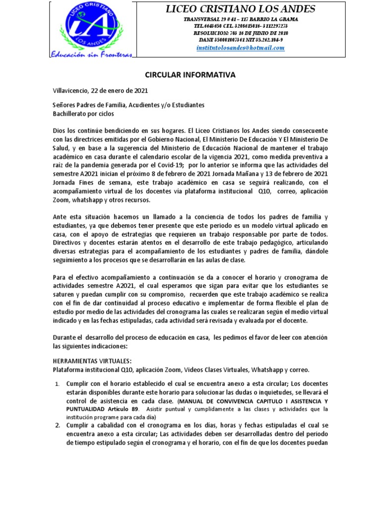 Circular Informativa A2021 | PDF | Educación avanzada | Business