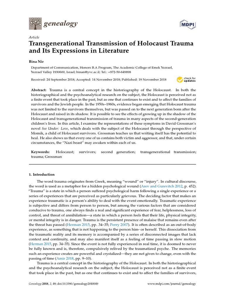 Genealogy: Transgenerational Transmission of Holocaust Trauma and Its ...