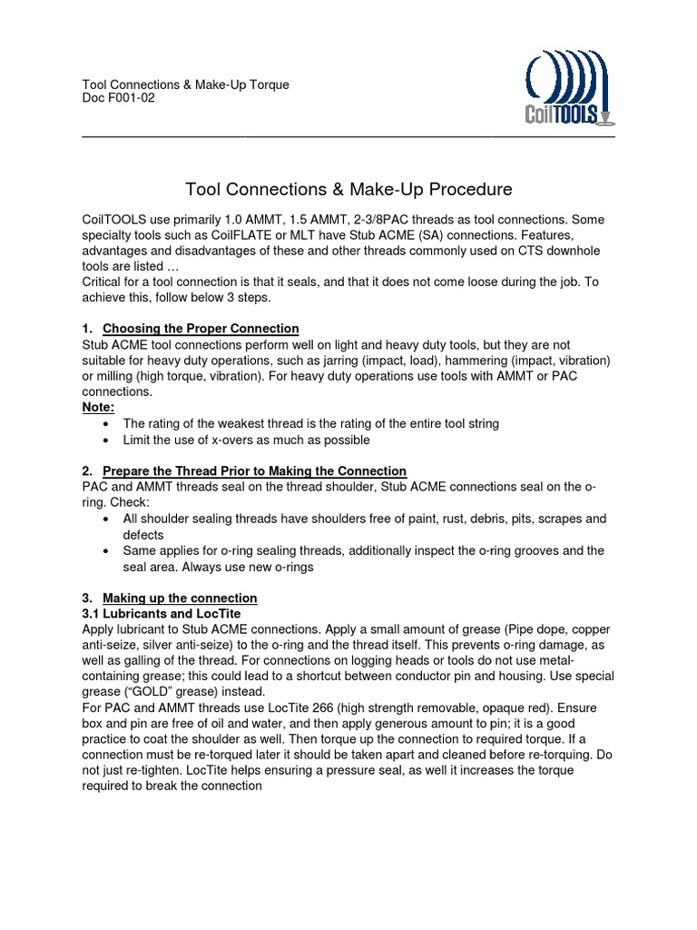 Thread MakeUp Procedure PDF Pipe (Fluid Conveyance) Force