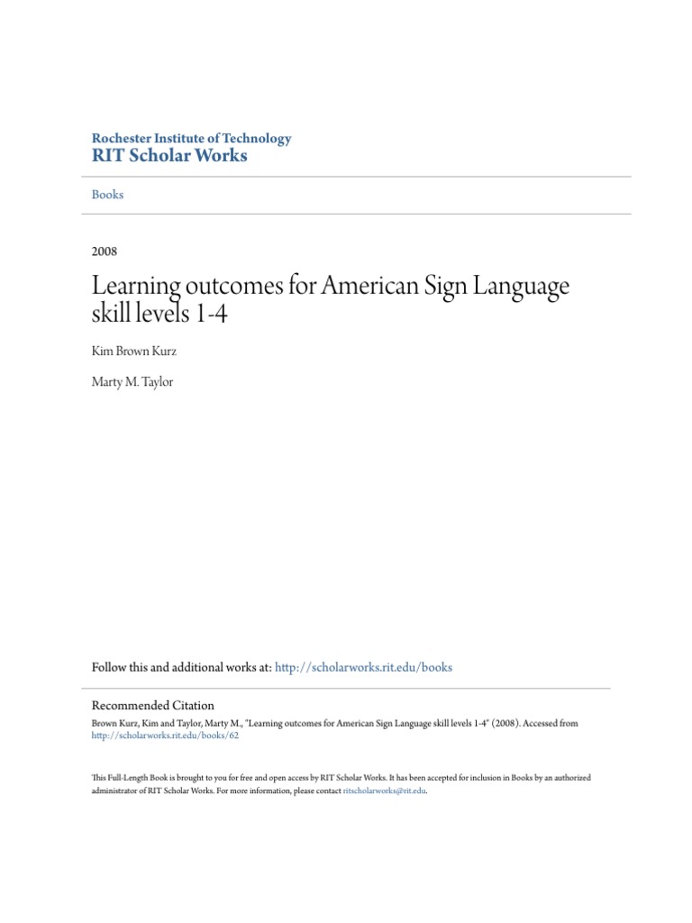 Learning For American Sign Language Skill Levels 14 PDF