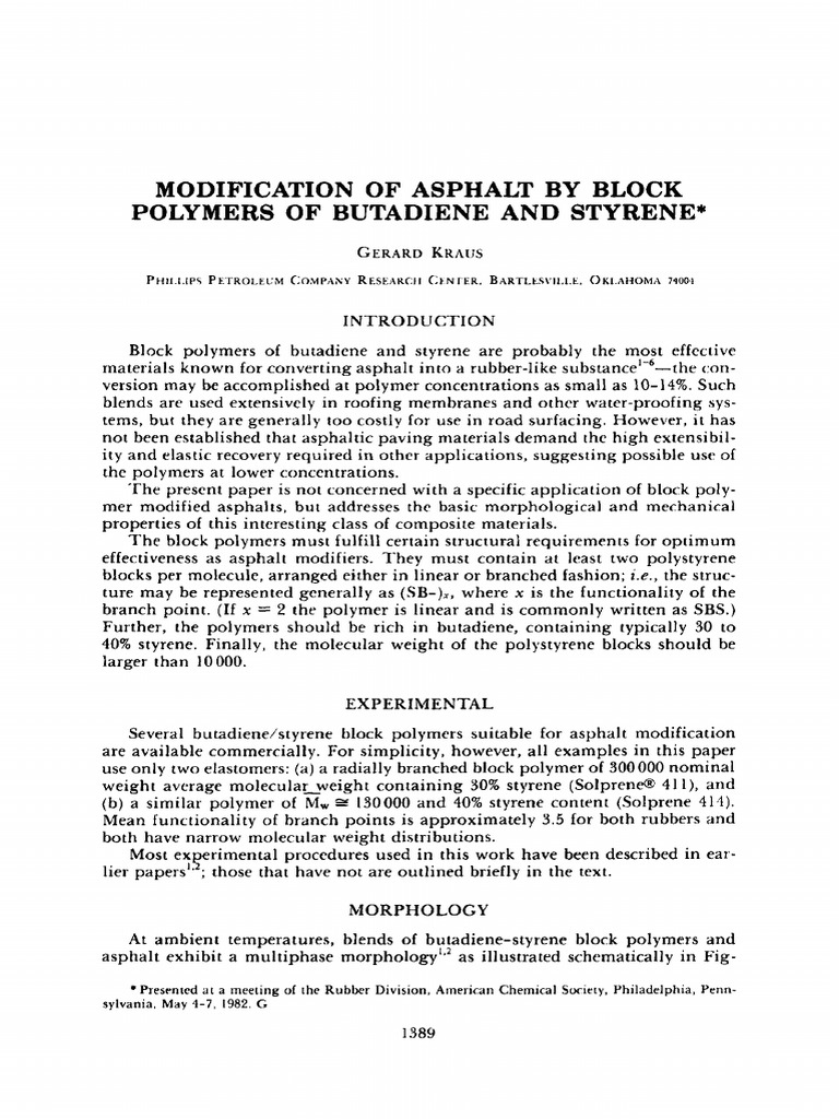 Modification of Asphalt by Block Polymers of Butadiene and Styrene | PDF