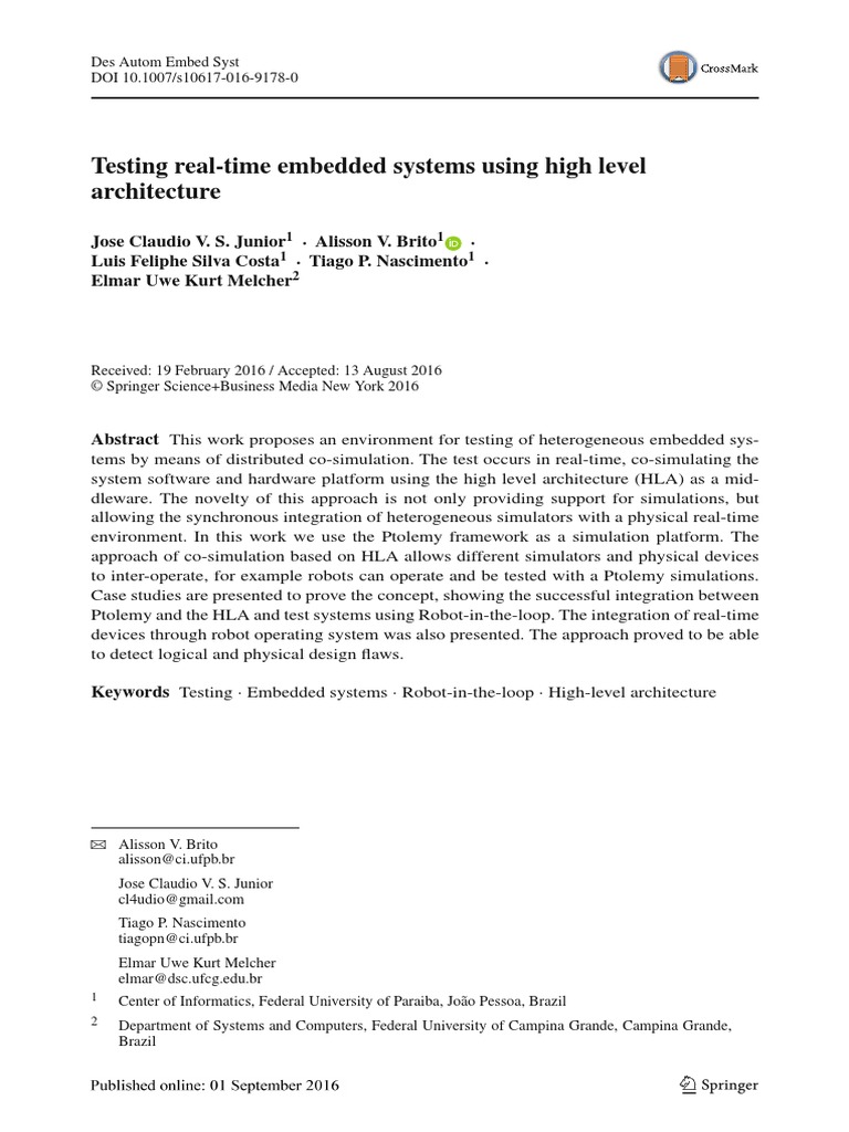 Testing Real Time Embedded Systems Using High Level Architecture | PDF ...