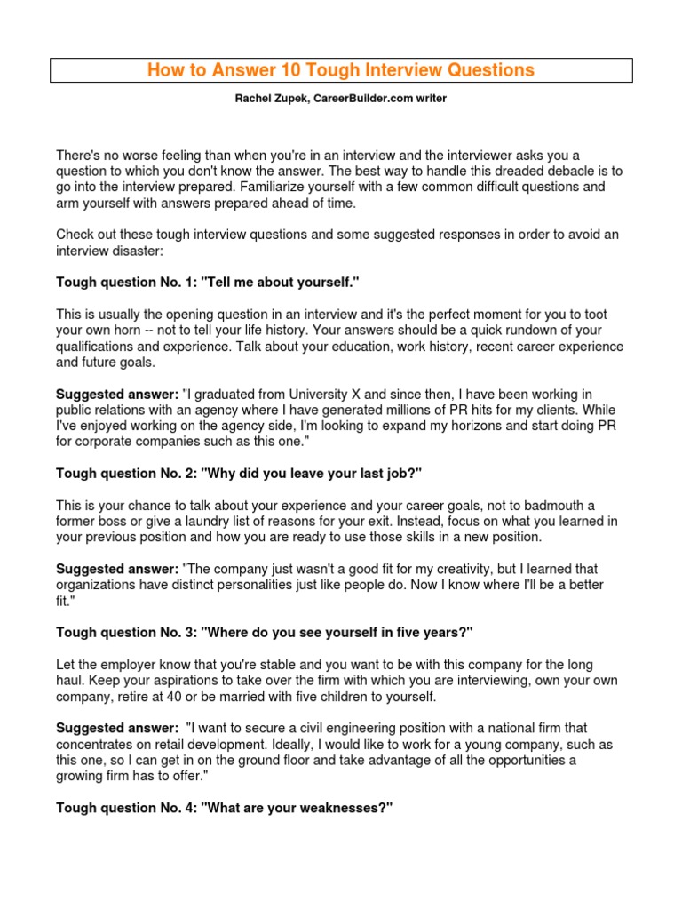 How To Answer 10 Tough Interview Questions | PDF | Interview | Salary