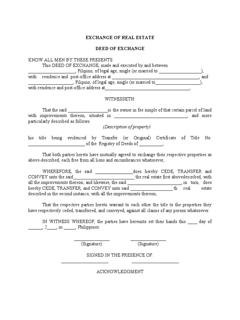 Deed of Exchange for Real Estate | PDF