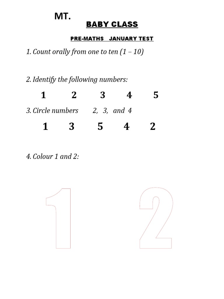 Baby Class Pre-Maths January Test | PDF