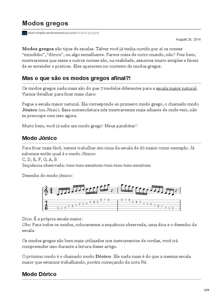 Modos Gregos: Entendendo Escalas Musicais | PDF | Escala (música) | Melodia