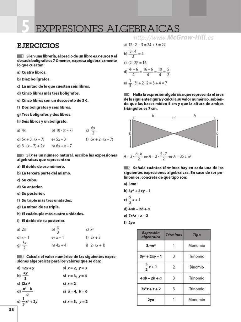 Ejercicios de Expresiones Algebraicas | PDF | Matemáticas De La ...